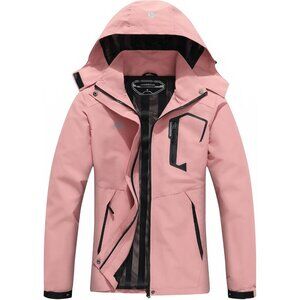 Women's Pink Waterproof Lightweight Rain Jacket, Windproof Trench Coat Hood